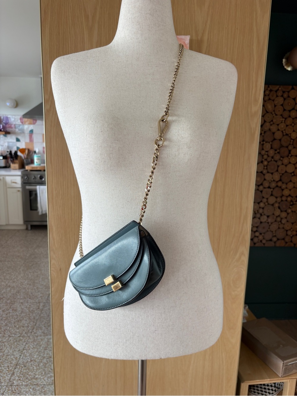 Chloe Metallic Teal Crossbody with Gold Chain